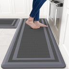 KitchenClouds [2 PCS] Kitchen Rugs Cushioned Anti-Fatigue Kitchen Mats for Floor Waterproof Kitchen Rug Set Non-Slip Comfort Standing Mat for Office, Sink, Laundry 20"×30"+20"×47", Grey