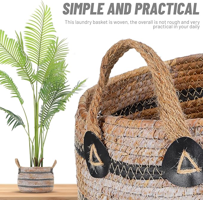 Zerodeko Woven Storage Baskets Straw Planter Basket Toy Blanket Organizer Seagrass Laundry Large Wicker Plant Tree for Dirty Clothes Pillows