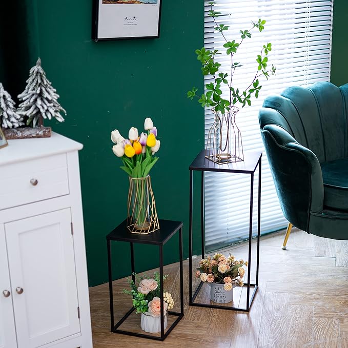 Black Plant Stand Pedestal Stand - 2 Pcs Metal Plant Stand, 23.6in Tall Flower Stand Vase Flower Holder, Wedding Centerpieces for Table, Corner Planter Pot Rack for Living Room, Home, Patio Decor