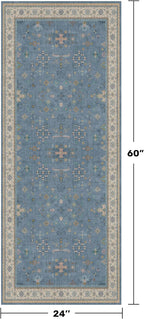 Boho 2x5 Kitchen Rugs Non Slip - Washable Blue Runner Rug for Bedroom Beside Bed, Laundry Room, Hallway, Non Slip with Rubber Backing, Floral Eclectic Unique Runner Décor