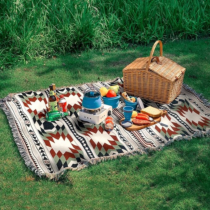 Lqprom Southwest Throw Blankets Aztec Southwestern Throws Cover Boho Native American Blankets for Gift Sofa Table Bed Living Room Decor Outdoor Camping Picnic Tent Beach Car Traveling 63"x87"