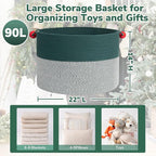 Goodpick Large Storage Basket 22" x 14", Woven Baby Storage for Blanket Living Room, Laundry Organizer for Clothes, Toys, Christmas Basket for Gifts, Green