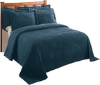 Better Trends Chenille Bedspreads Full/Double Size, Teal 100% Cotton Chenille Stripe Design Tufted Bedding Coverlet Soft Lightweight, 96"x110" with 2 Sham, 3 Pieces Set Jullian Collection