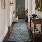 GENIMO Floral Washable Runner Rug 2’6”x10’, Non-Slip Long Hallway Carpet for Entryway, Kitchen, Indoor Floor Use, Vintage Boho Soft Thin Rug Décor, Dark Blue