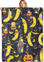 Spooky Banana Throw Blanket - 60x80in,Ultra Soft, Cozy Lightweight Flannel,Pumpkin & Bat Holiday Blankets - Gifts for Women & Nature Lovers,For Halloween Couch Home Living Room Festive Decor