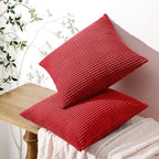 Softalker Throw Pillow Covers 20x20 Inch, Set of 2, Soft Corduroy Boho Stripe Decorative Pillow Cover, Couch Fluffy Pillow Cover for Farmhouse Home Decor Bed Living Room, Red