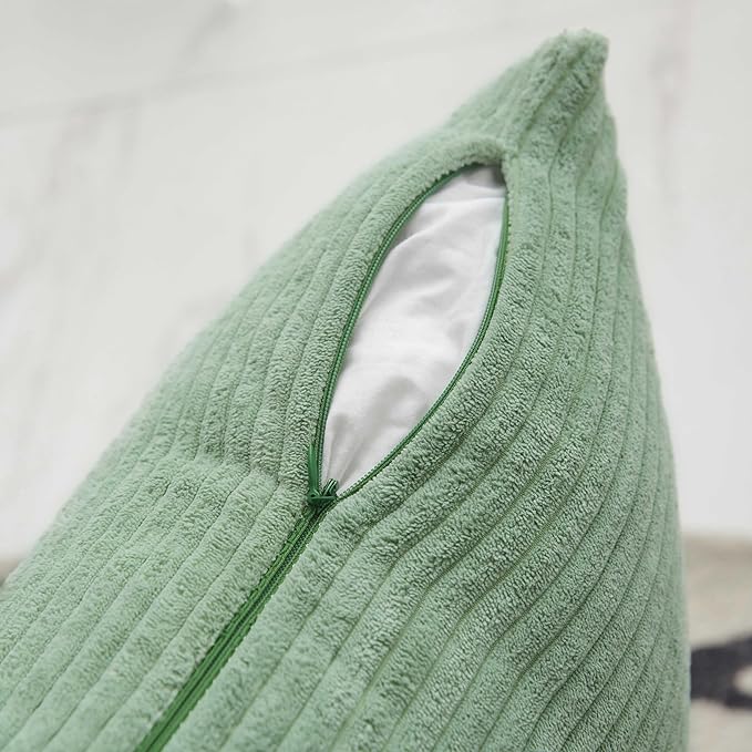 Home Brilliant Sage Green Throw Pillow Covers Couch Spring Pillow Covers Set of 2 Super Soft Striped Corduroy Pillowcases for Chair Couch Decor, 55cm, 22 x 22 Inch, Iceburg Green