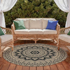 Outdoor Round Rug 5ft, Easy Jute Rug Washable Indoor Outdoor Patio Rug, Non Slip Round Area Rug Farmhouse Front Door Mat,Boho Lightweight Carpet for Backyard Patio Entry (Black, 5 Ft)