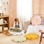 Large 21.6" Green Flower Pillow Floor Pillow & Office Chair Cushion – Faux Rabbit Fur Plush Decorative Pillow, Comfortable Gift for Adults