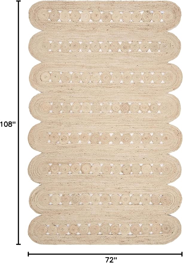 SAFAVIEH Natural Fiber Collection Area Rug - 6' x 9', Ivory, Handmade Farmhouse Braided Woven Jute, Ideal for High Traffic Areas in Living Room, Bedroom (NF365A)
