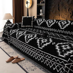 VClife Boho Couch Cover Chenille Sofa Cover for Sectional Sofa, Non Slip Couch Covers for 3 Seater Sofa Pet Friendly Sofa Protector with Tassel, Tribal Pattern Couch Slipcover, Black, 71"X150"