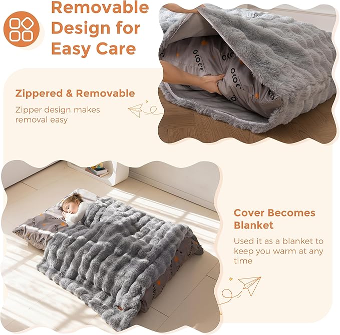 MAXYOYO 3 in 1 Kids Bean Bag Chair Bed, Child Floor Sofa for Gaming, Reading, Convertible Bean Bag Floor Cushion with Machine Washable Cover for Living Room Bedroom, Grey