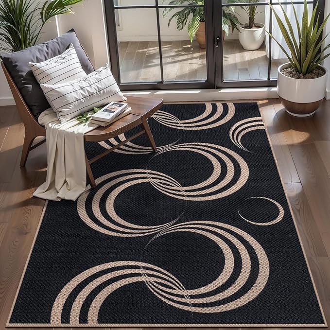 Tangsoo Easy Jute 3x5 Rug for Bedroom,Non Slip Rubber Backing Thin Indoor Outdoor Small Area Rug,Farmhouse Washable Throw Carpet for Front Porch Patio Entryway Balcony Living Room