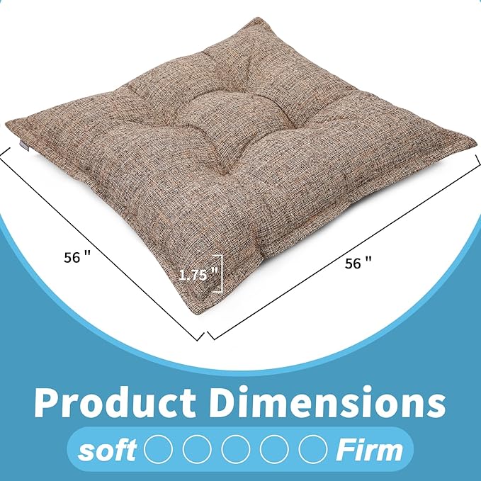 SINSOSSO Large Floor Pillow 22", Thickened Bite-Size Memory Foam Square Non-Slip Cushion for Office Back Support/Indoor Yoga/Chair Seat, Fashionable Color-blocked Fabric & Washable, Light Brown, 1 PCS