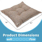 SINSOSSO Large Floor Pillow 22", Thickened Bite-Size Memory Foam Square Non-Slip Cushion for Office Back Support/Indoor Yoga/Chair Seat, Fashionable Color-blocked Fabric & Washable, Light Brown, 1 PCS