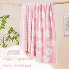Checkered Throw Blanket, Pink Super Soft Knit Breathable Throw Blanket, Cozy Fluffy Reversible Checkerboard Flower Fuzzy Blanket for Couch Sofa Bed Living Room Decor 60 x 80 Inch