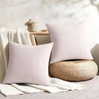 YCOLL Valentines Pillow Covers 20x20, Modern Accent Square Throw Pillow Covers Set of 2, Pink and Beige Striped Patchwork Linen Decorative Cushion Covers for Couch Chair Bedroom Home Decor