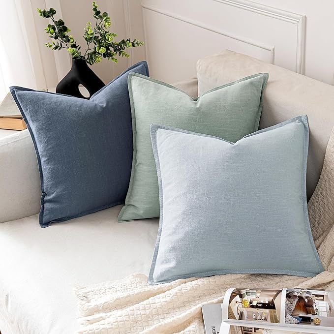 MIULEE Decorative Linen Euro Sham Pillow Covers 22x22 Inch Blue Ashes Boho Farmhouse Neutral Couch Throw Pillows for Bed Pack of 2 Accent Modern Pillowcase Sofa Livingroom Home Decor