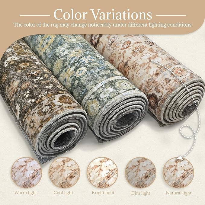 Washable Rugs for Living Room: 9x12 Area Rugs for Bedroom Ultral Soft Non-Slip Stain Resistant Vintage Boho Large Carpet for High-Traffic Dining Room - Farmhouse Decor