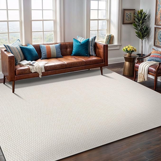 Easy Jute Rug 8x10 Indoor Outdoor Rug Natural Rugs Solid Fiber Rug Woven Area Rug Boho Easy Clean Inside Carpet for Living Room Bedroom Dining Room Hallway or Outdoor Patio Porch (8 X 10 Bone)
