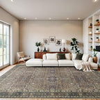 9x12 Vintage Washable Area Rug for Living Room,Low Pile Non Slip Carpet Non-Shedding Large Area Rug Soft Indoor Stain Resistant Rug Floral Print Mat for Dining Room Brown Floral