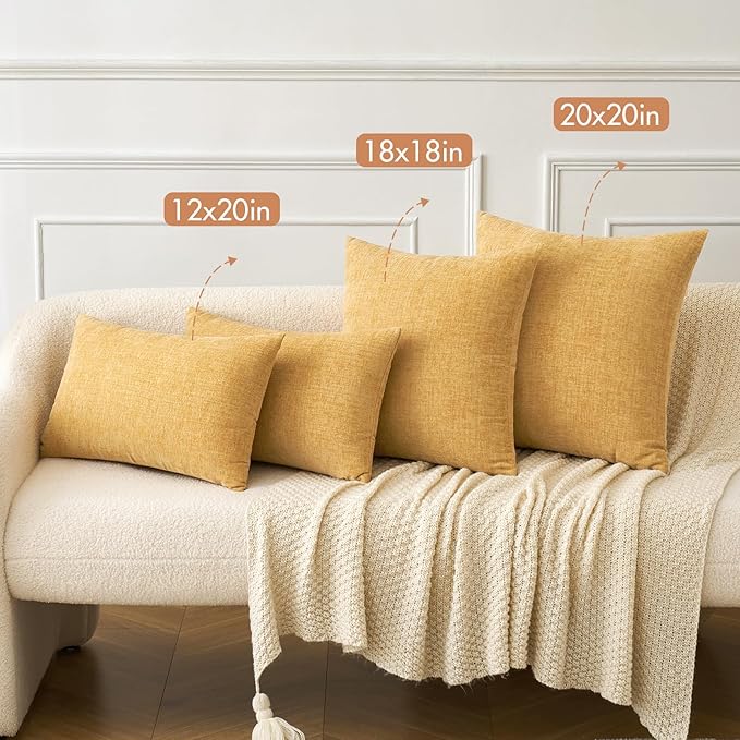 MIULEE Pack of 2 Couch Throw Pillow Covers 20x20 Inch Soft Gold Chenille Pillow Covers for Sofa Living Room Spring Home Decor Couch Solid Dyed Cases