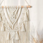 Dremisland Macrame Woven Wall Hanging Boho Geometric Woven Tapestry Beige & Grey Cotton Handmade Bohemian Art Decor with Tassel Craft Ornament for Bedroom Living Room Apartment Nursery (Beige-)