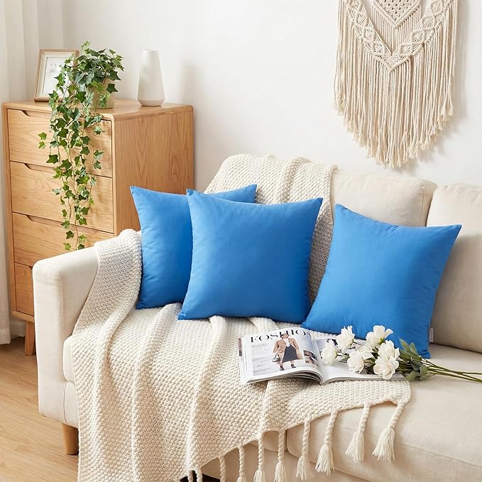 4-Pack 100% Cotton Comfortable Solid Decorative Throw Pillow Case,Thmyo Square Cushion Cover Pillowcase Sublimation Blank Pillow Covers DIY Throw Pillowcase for Sofa Bedroom(20x20 inch/ 50x50cm,Blue)