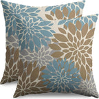Light Brown Blue Pillow Covers 22X22 Inch Set of 2, Spring Summer Floral Dahlia Flower Cream Decorative Throw Pillow Covers Outdoor Modern Farmhouse Cushion Case for Home Couch Sofa Bed Decor