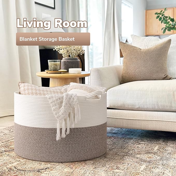 Goodpick 115L Extra Large Blanket Basket, 23.5"x23.5"x15.8" Woven Rope Basket for Storage, Kids Toy Storage for Nusery Room, Mele