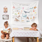 WARDOS Ocean Nursery Alphabet Tapestry, Sea Animals Kids Tapestry Wall Hanging, ABC Alphabet Educational Wall Blanket Decor for Classroom Toddler Kids Nursery Bedroom Playroom, 50x60 Inch