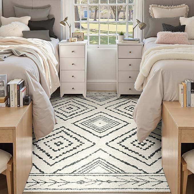 Area Rug 6x9 Rug Machine Washable Non-Slip Low Pile Print Pattern Western Rug for Living Room Bedroom Entryway Tribal Series -Navywhite/Black
