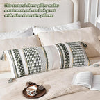 AmHoo Chenille Striped Textured Boho Throw Pillow Covers Aesthetic with Tassels Woven Decorative Pillow Case for Couch Bed Sofa Bedroom Modern Funky 14 x 36-Inch Sage Green