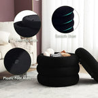 Boucle Ottoman with Storage Black, Small Round Footrest Stool with Removable Lid, Upholstered Sherpa Vanity Chair for Bedroom Entryway