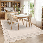 Garvee Scalloped Large Living Room Area Rug 8x10 - Machine Washable Rugs Boho Non Slip Modern Rug Non-Shedding Low Pile Farmhouse Stain Resistant Carpet for Bedroom Nursery Classroom Dorm 8'x10' Beige
