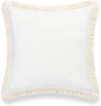 Hofdeco Premium Coastal Patio Indoor Outdoor Pillow Cover Only, 20"x20" Water Resistant for Backyard, Couch, Solid White Fringe