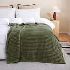 Olive Green Fleece Throw Blanket 108”×90” for Couch Sofa Bed,Super Soft Cozy Plush Microfiber Flannel Blanket with Stripes Design Lightweight for Adults,Woman,Girls