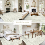 Washable Rugs 9x12 Area Rugs for Living Room,Bedroom,Dining Room- Large Ultra Soft Faux Wool Retro Carpets,Non Slip&Non-Shedding Low Pile Vintage Print Rug for Home Office Decor- Beige