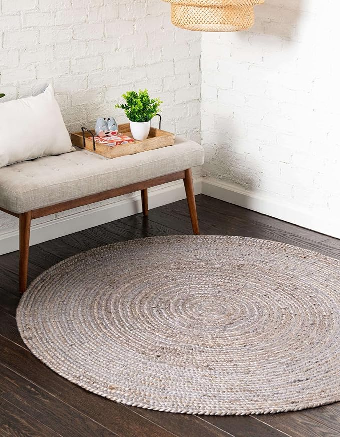 Unique Loom Braided Jute Collection Area Rug - Dhaka (3' 3" Round, Gray)