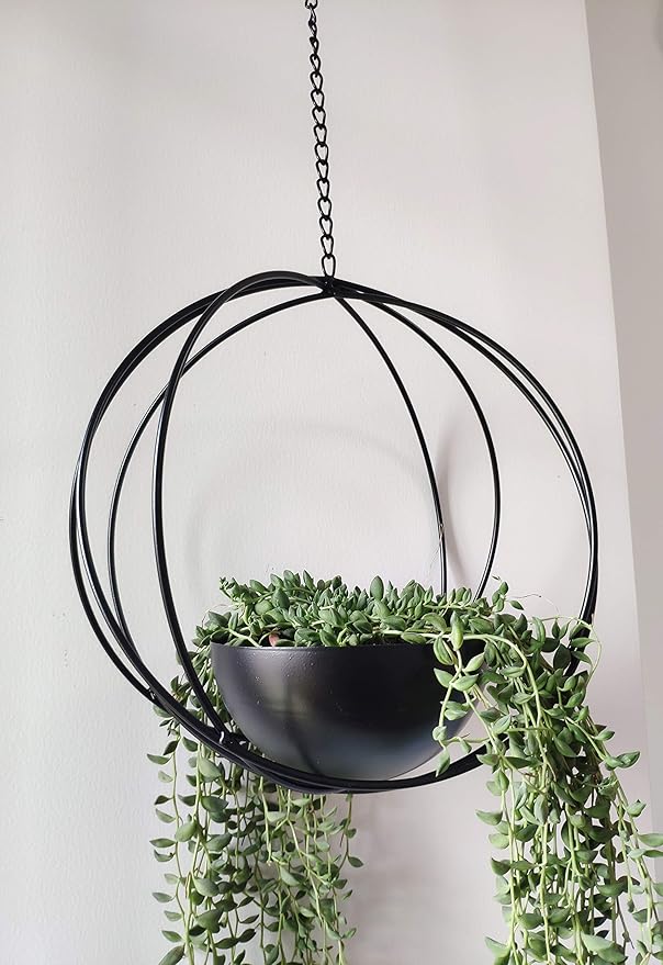 Boho Black Metal Plant Hanger,Metal Geometric Hanging Planter, Modern Planter, Mid Century Air Plant Holder Stand, Minimalist Planter for Indoor Outdoor Home Wedding Decor