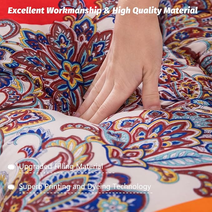 MAXYOYO Bohemian Retro Floor Mattress Vintage Floral Japanese Futon Mattress Roll Up Thicken Sleeping Bed Portable Camping Mattress Floor Lounger Couch Bed Mattress Pad, Full Size