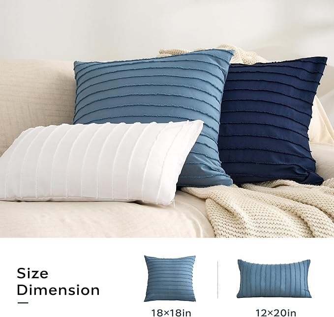 JELLYMONI 2 Pack Blue Pillowcases 12" x20", Soft Microfiber Striped Tufted Pillow Covers(Pillows are not Included)