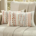 FUTEI Grey Blue Coral Accent Throw Pillow Covers Set of 2, 12x20 Inch Plush Tufted Striped Textured Decorative Pillow Cases for Farmhouse Boho Couch Decor