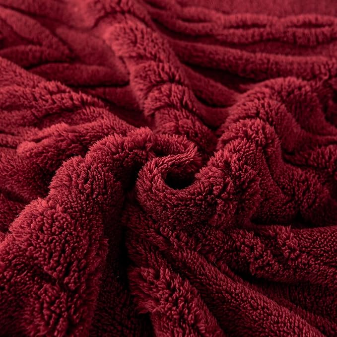 YUSOKI Sherpa Queen Size Blanket(Without Pillows)-3D Stylish Design Super Soft Blankets for Teen Girls Women Couch Bed Sofa Chair Men Boys Gift(Burgundy Red,90"x90")