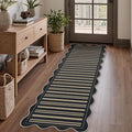 Striped Easy Jute Runner Rug, 2x6 Kitchen Rug Non Slip Washable Outdoor Runner for Entryway Indoor, Farmhouse Black Indoor Outdoor Carpet for Hallway Porch Laundry
