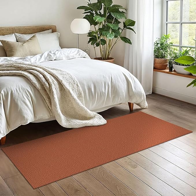 EARTHALL Woven Runner Rug 2x6 Ft Washable Runners for Hallways Cotton Non Slip Rubber Backed Kitchen Runner Braided Indoor Floor Carpet for Entryway, Hallway, Kitchen, Bedroom, Rustic Orange/Tan