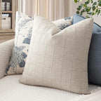 Foindtower Set of 2 Decorative Linen Check Throw Pillow Covers Neutral Farmhouse Vintage Cushion Covers Modern Coastal Boho Home Decor for Sofa Chair Couch Bedroom Living Room,20×20 Inch,Light Grey