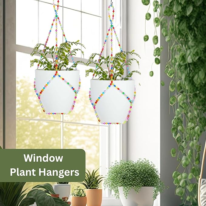 2 Pack Macrame Plant Hanger (for 8" Pot), Glass Beaded Plant Hangers Indoor Outdoor | Colorful Hanging Planters, Hanging Plants Holders | No Pot/Plants Included (2PK, for up to 8")