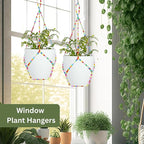 2 Pack Macrame Plant Hanger (for 8" Pot), Glass Beaded Plant Hangers Indoor Outdoor | Colorful Hanging Planters, Hanging Plants Holders | No Pot/Plants Included (2PK, for up to 8")