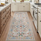 AMOAMI Vintage Floral Runners for Hallways Indoor, 2'6''x8' Kitchen Runner Rug Non Slip Machine Washable Entryway Rug Runner Ultra Soft Boho Carpet Runner for Hallway Kitchen Bedside Entryway, Beige